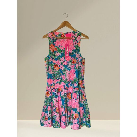 LILLY PULITZER NWT Pink Floral Sun Dress Medium Colorful Beach Resort Vacation - Picture 9 of 16